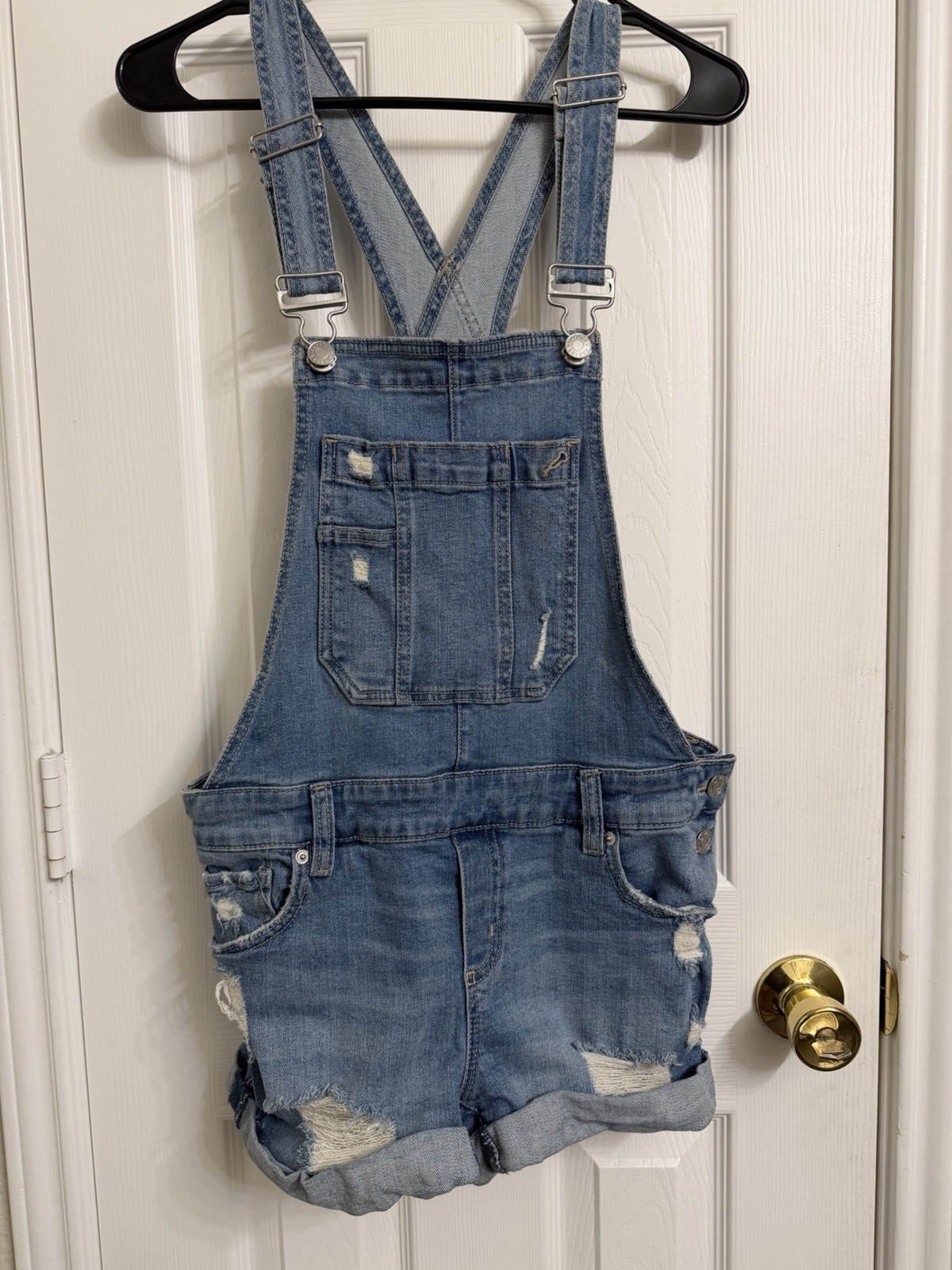 Garage Blue Denim Overall Shortalls Romper Sleeveless Pockets Button S/P