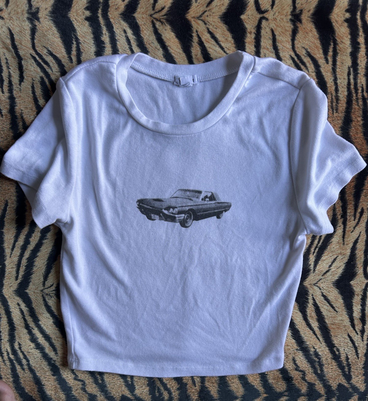 Y2K Garage Baby Tee White Top Vintage Car Graphic Size Medium 2000s Grunge Punk