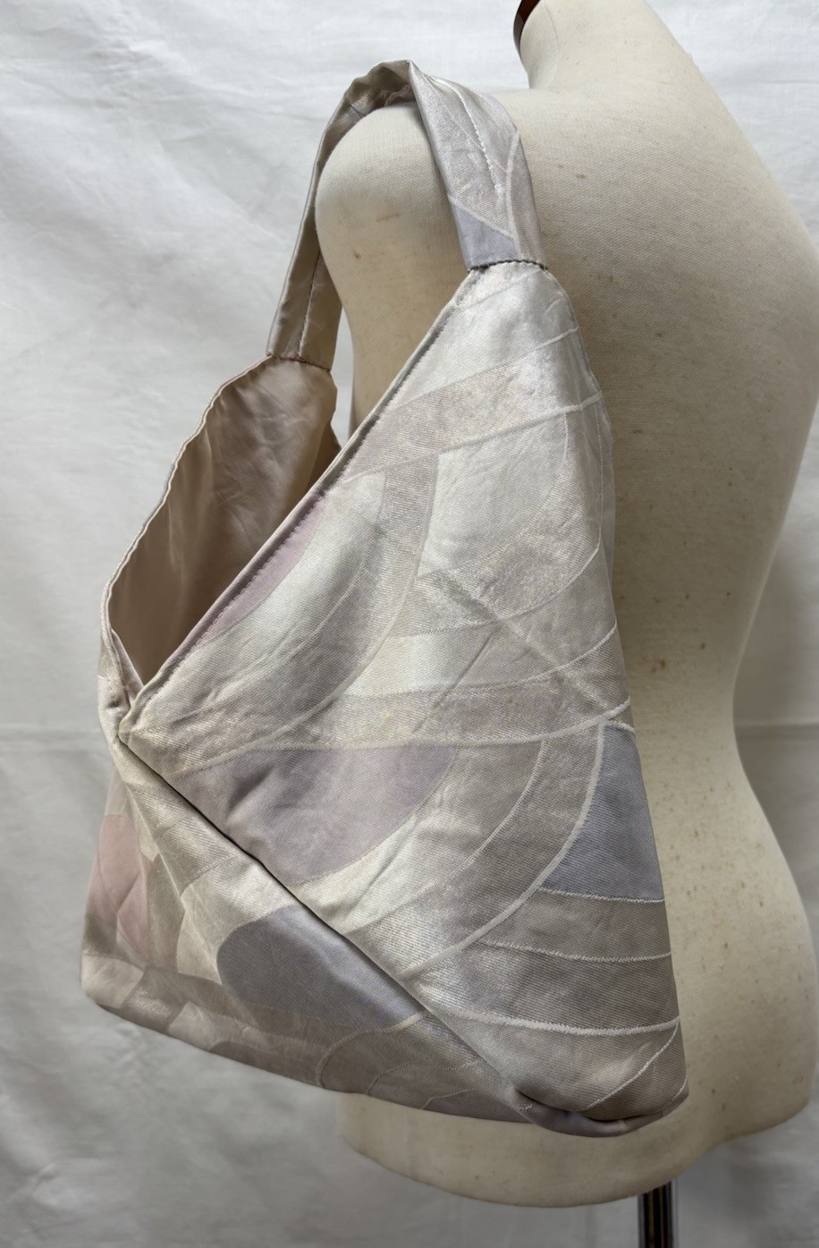 Vintage Japanese Obi Silk Shoulder Bag Geometric Knot Bag One of a Kind