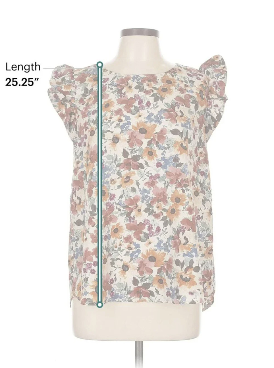 Les Amis Floral Ruffle Sleeve Top Large Multi-Color Boho Rayon Blouse
