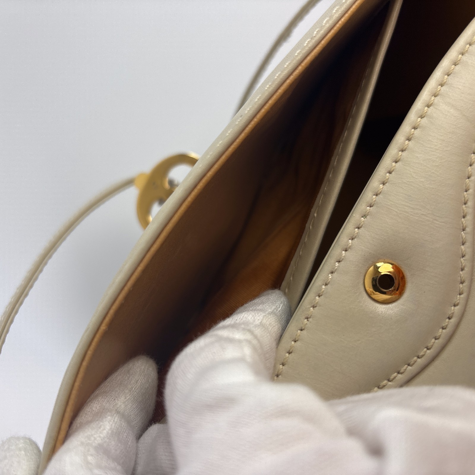 CELINE Leather Shoulder Bag Triomphe Beige Clutch From Japan