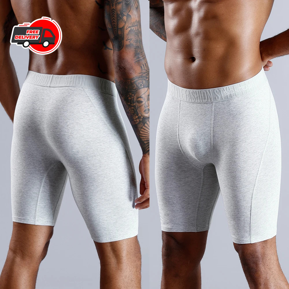 Cotton Long Leg Boxer Shorts Men Big Size Stretch Breathable Underwear