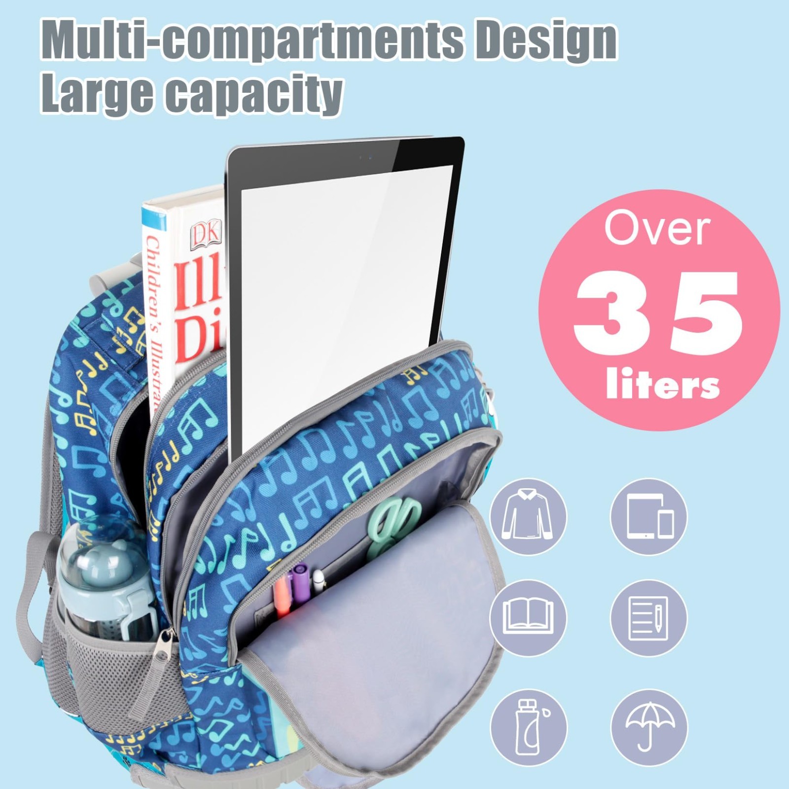 18-Inch Rolling Backpack for Kids – Wheeled Bookbag for School & Travel, Unisex