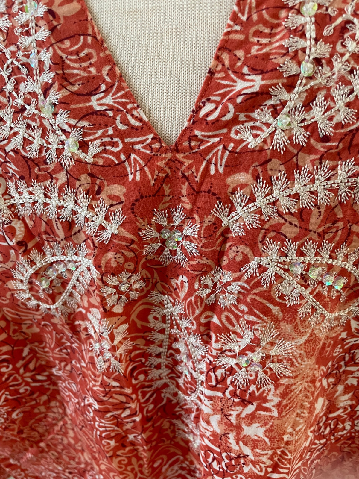 JM Collection 18W Boho Urban Exotic Orange Blouse Embellished Tunic Elastic Back