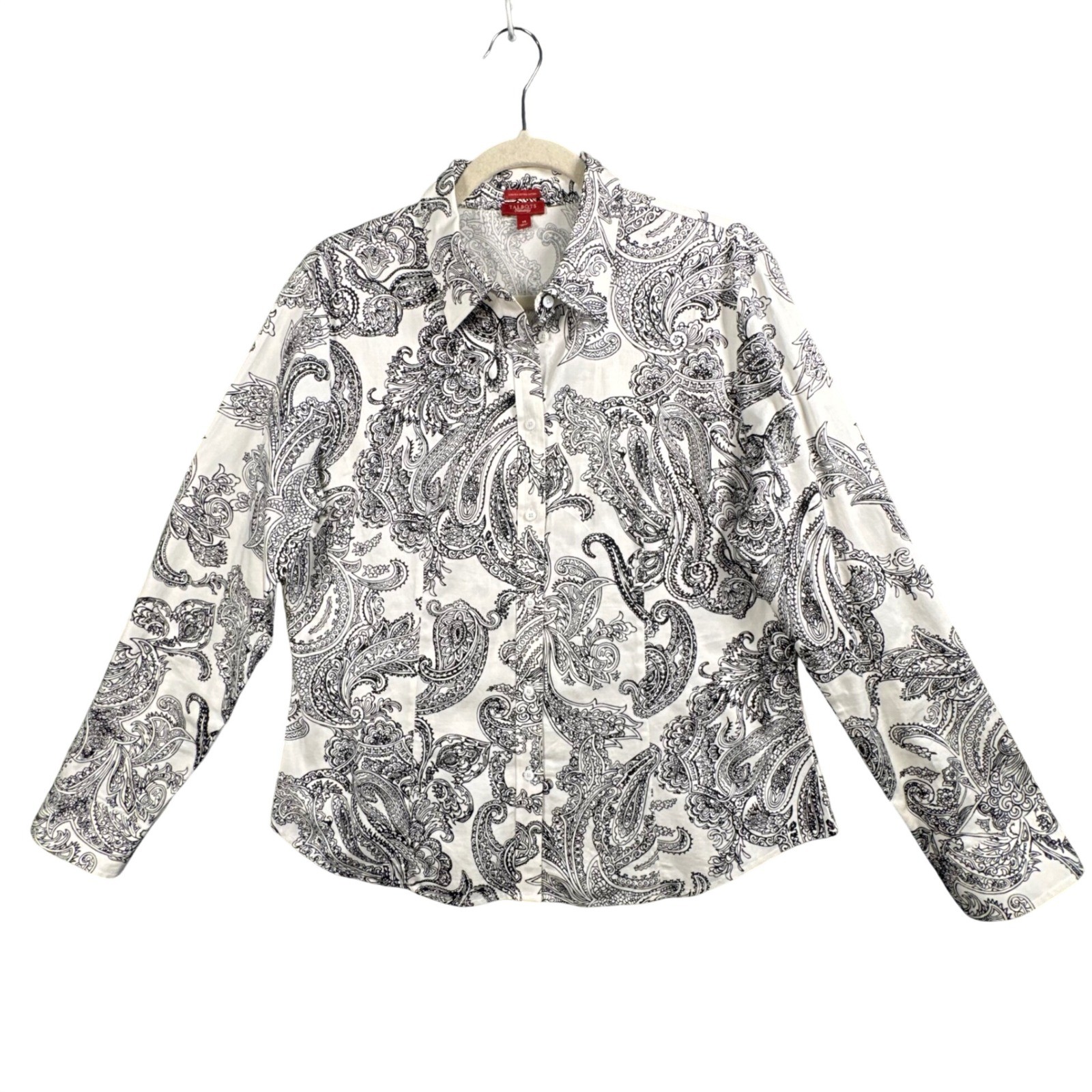 Talbots Paisley Sateen Button Down Shirt 14 Old Money Quiet Luxury Preppy Office