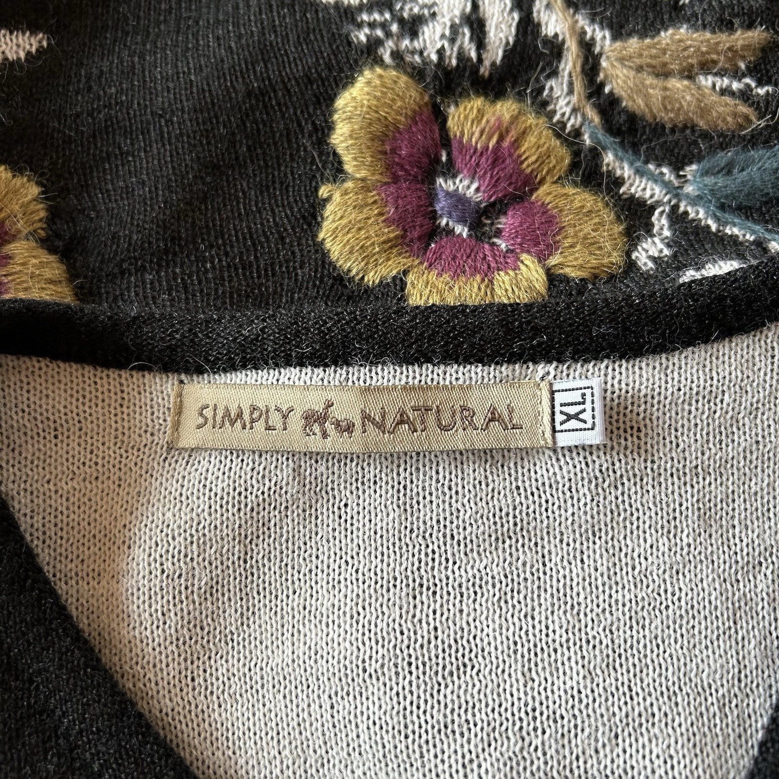 Simply Natural Alpaca Blend L/XL Floral Embroidered Cardigan Reversible NWOT