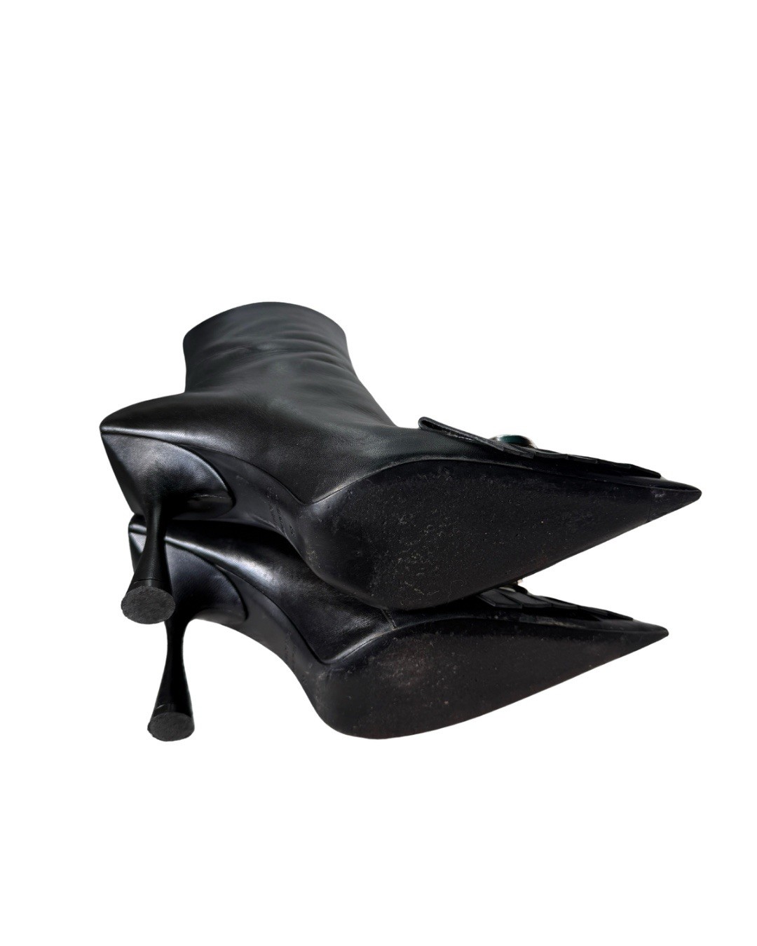 Balenciaga Black Leather BB Logo Buckle Pointed Toe Stiletto Ankle Bootie 39