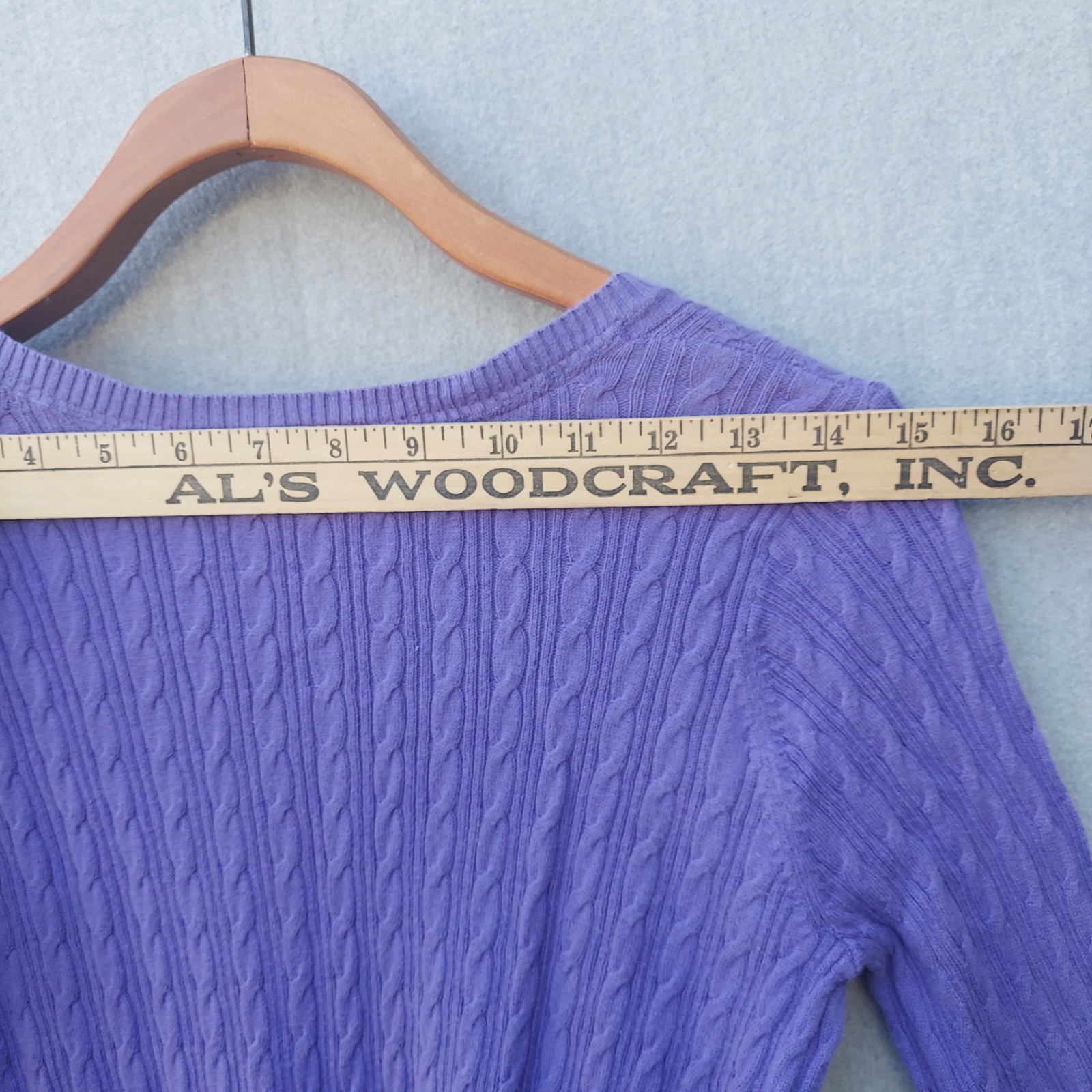 Womens Purple Cable Knit Sweater M Cotton Blend V-Neck Preppy Capsule Minimalist