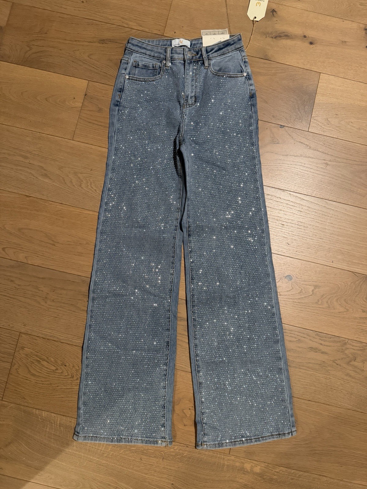 Austin Landing Crystal Sparkle Wide-Leg Blue Denim Jeans Size 5