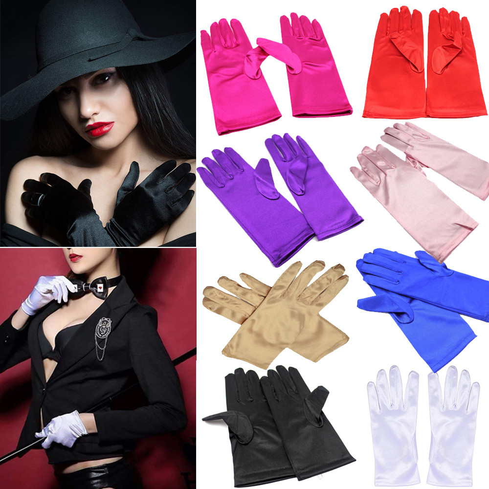 Women Short Wrist Gloves Smooth Satin Party Dress Prom Evening Wedding US SHIP
