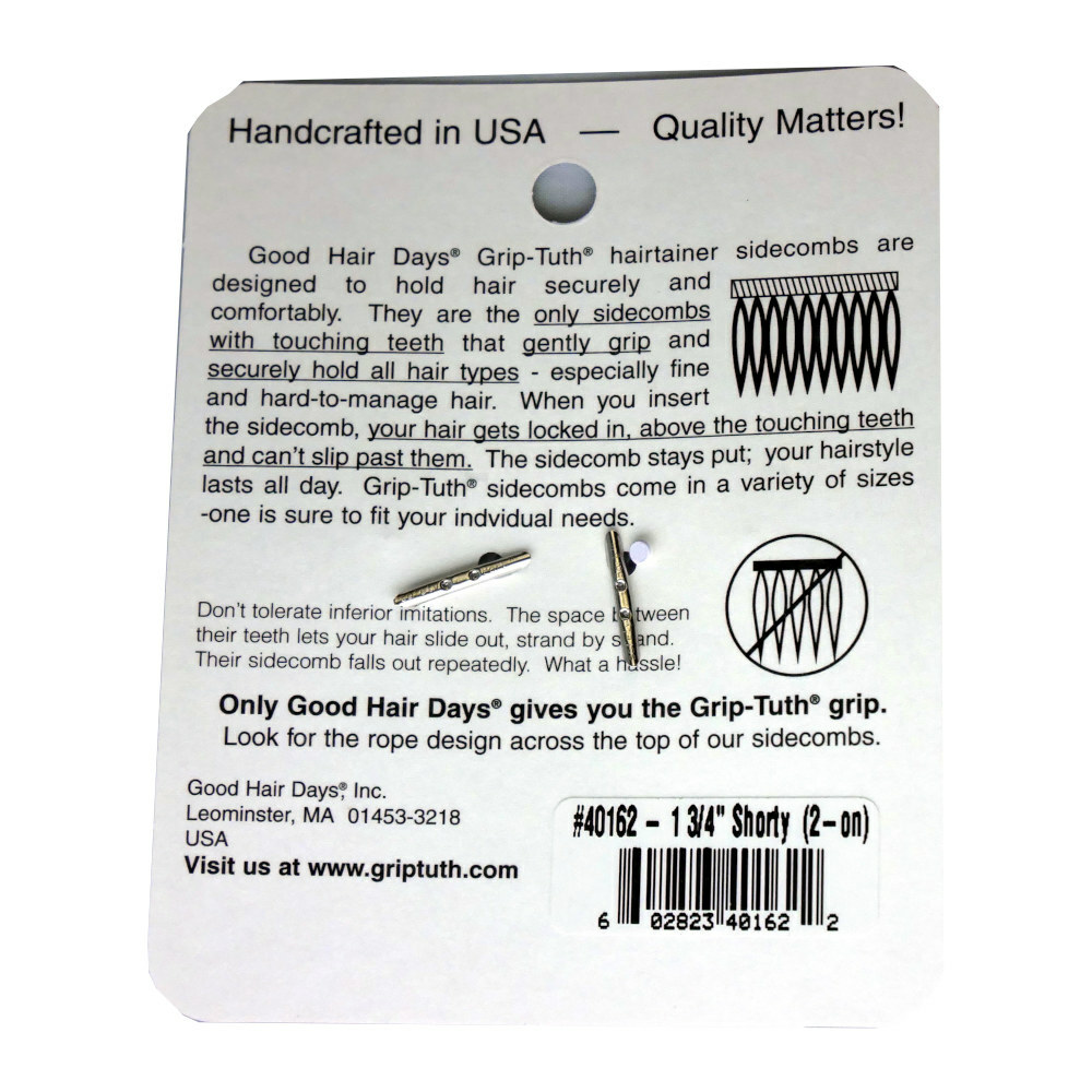 4 Combs x Good Hair Days Grip-Tuth® 1 3/4″ Clear Shorty Combs Made in USA 40162