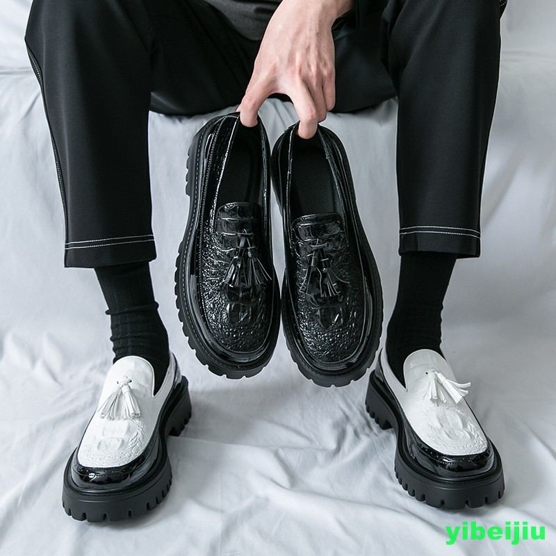 Men Loafers Dress Alligator Crocodile Leather Tassels Shoes Round Toe Oxford Man