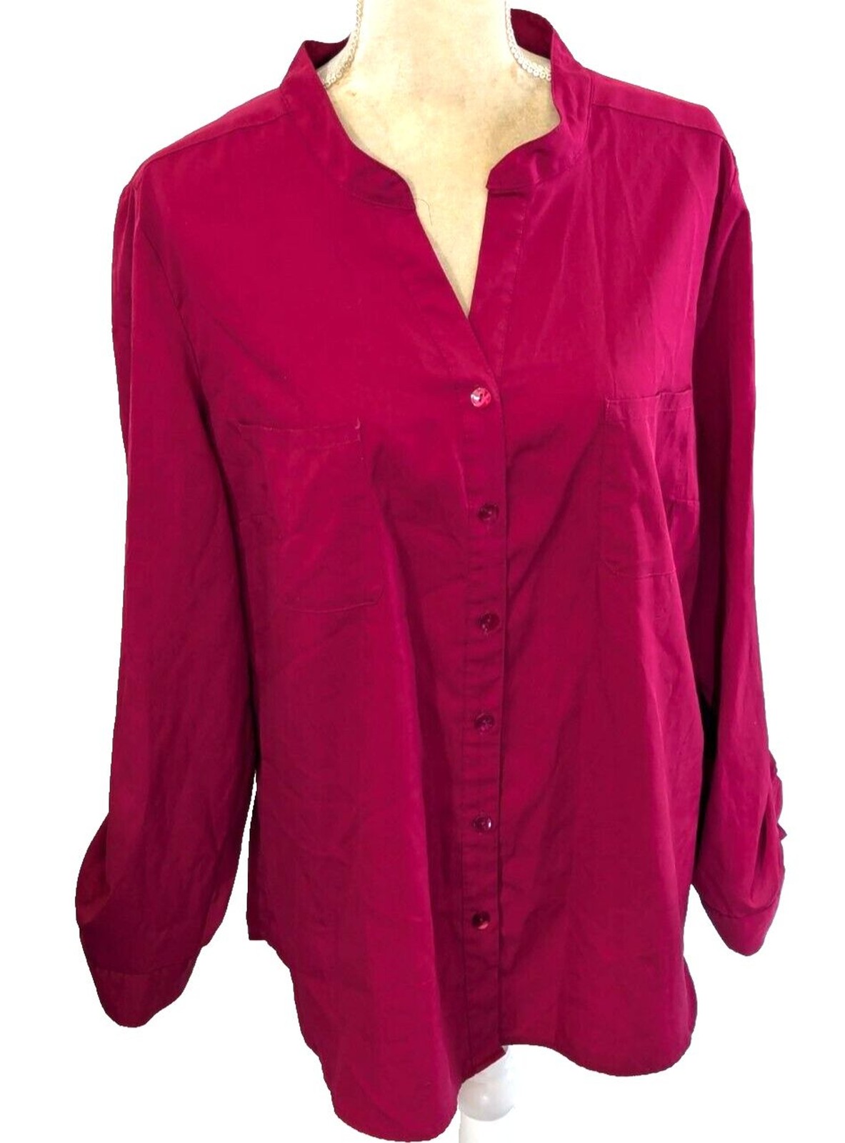 Covington raspberry blouse long sleeve XL career polyester spandex
