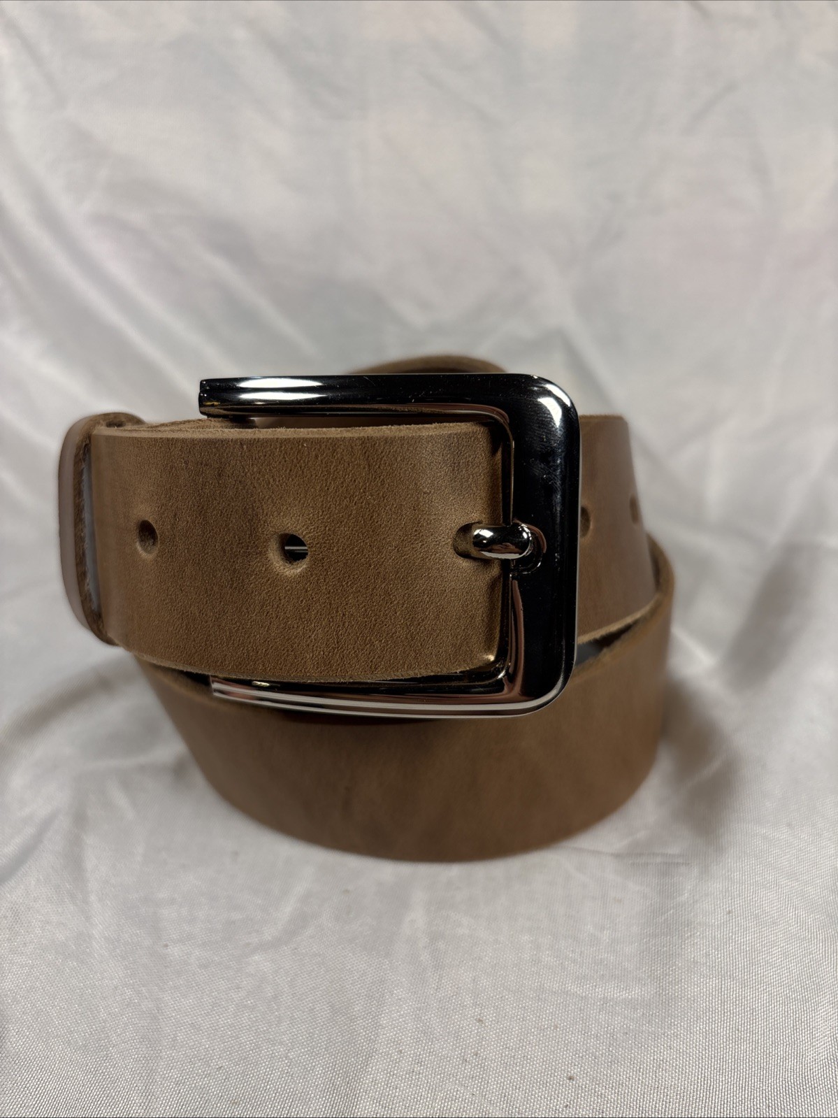Natural Horween Chromexcel Handmade Leather Belt 1.5 Inch Raw Edge Silver Buckle