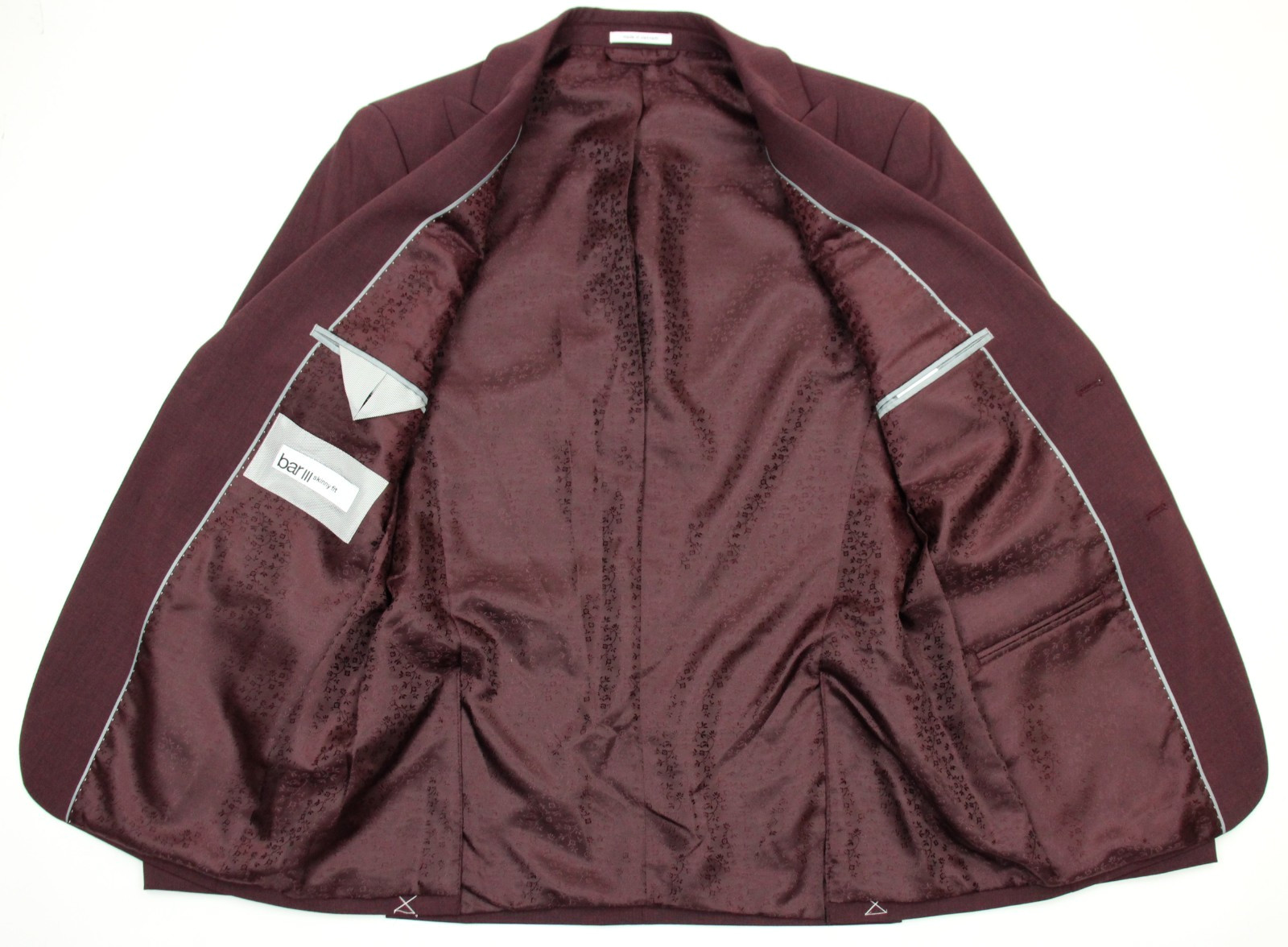 Bar III Suit Jacket 40 L Mens Skinny Fit Burgundy Red Wool Peak Two Button NWT