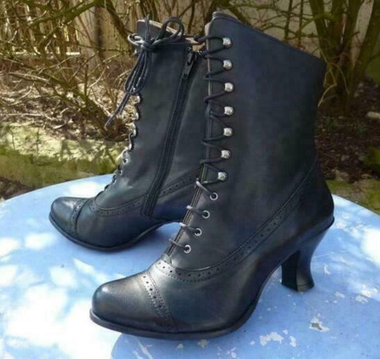 New Women Steampunk Lace Up High Heel Rustic Shoes Victorian Ankle Leather Boots