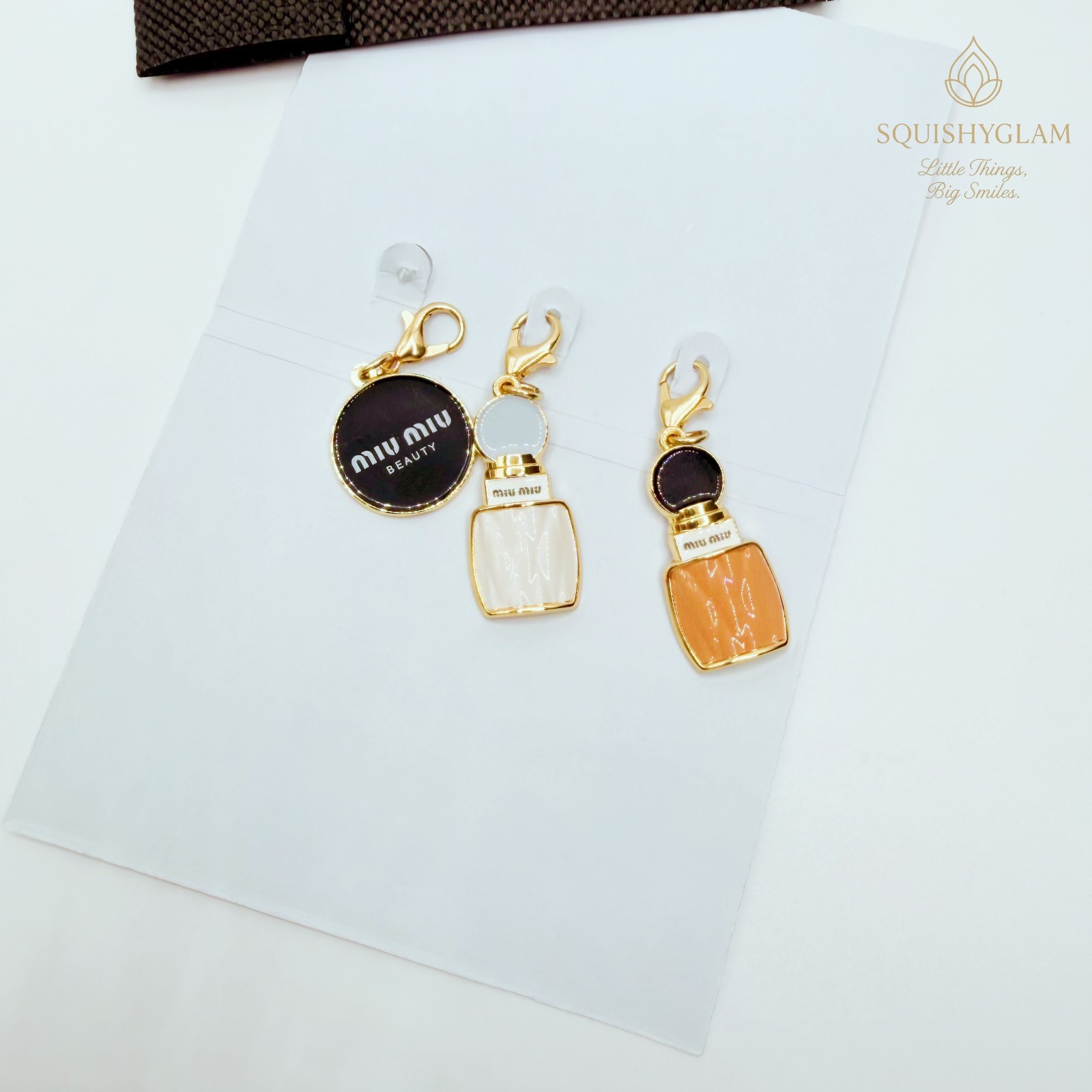 Miu Miu Beauty Exclusive Charm Kit Set of 3 New 2-3cm Gold Charms with Pouch