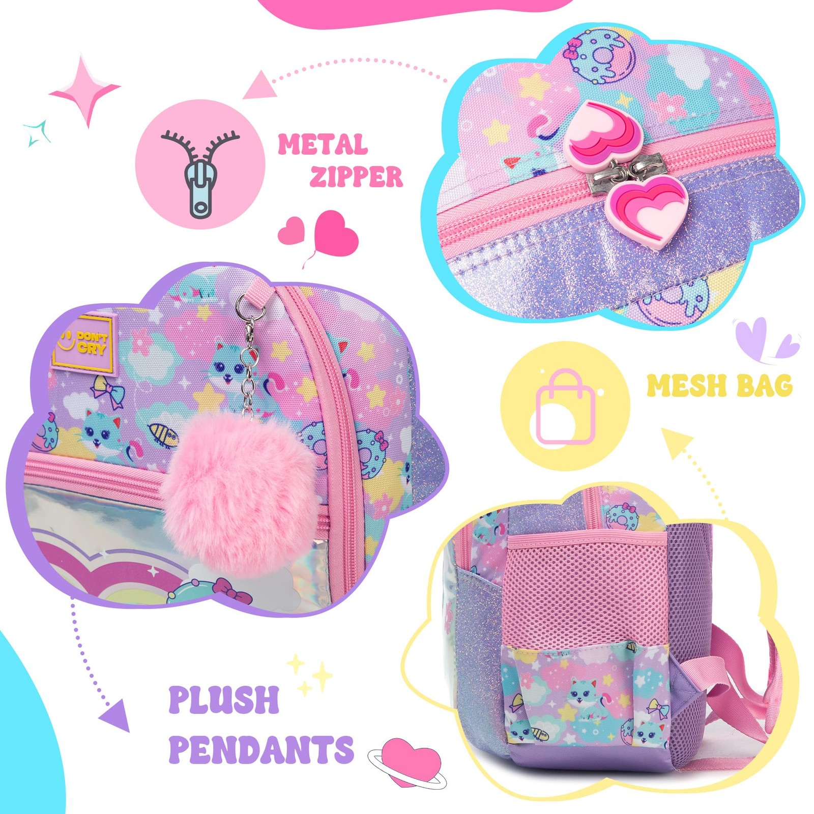 School Backpack for Girls Kids Backpacks for Girls Bookbag with Lunch Box Cat…