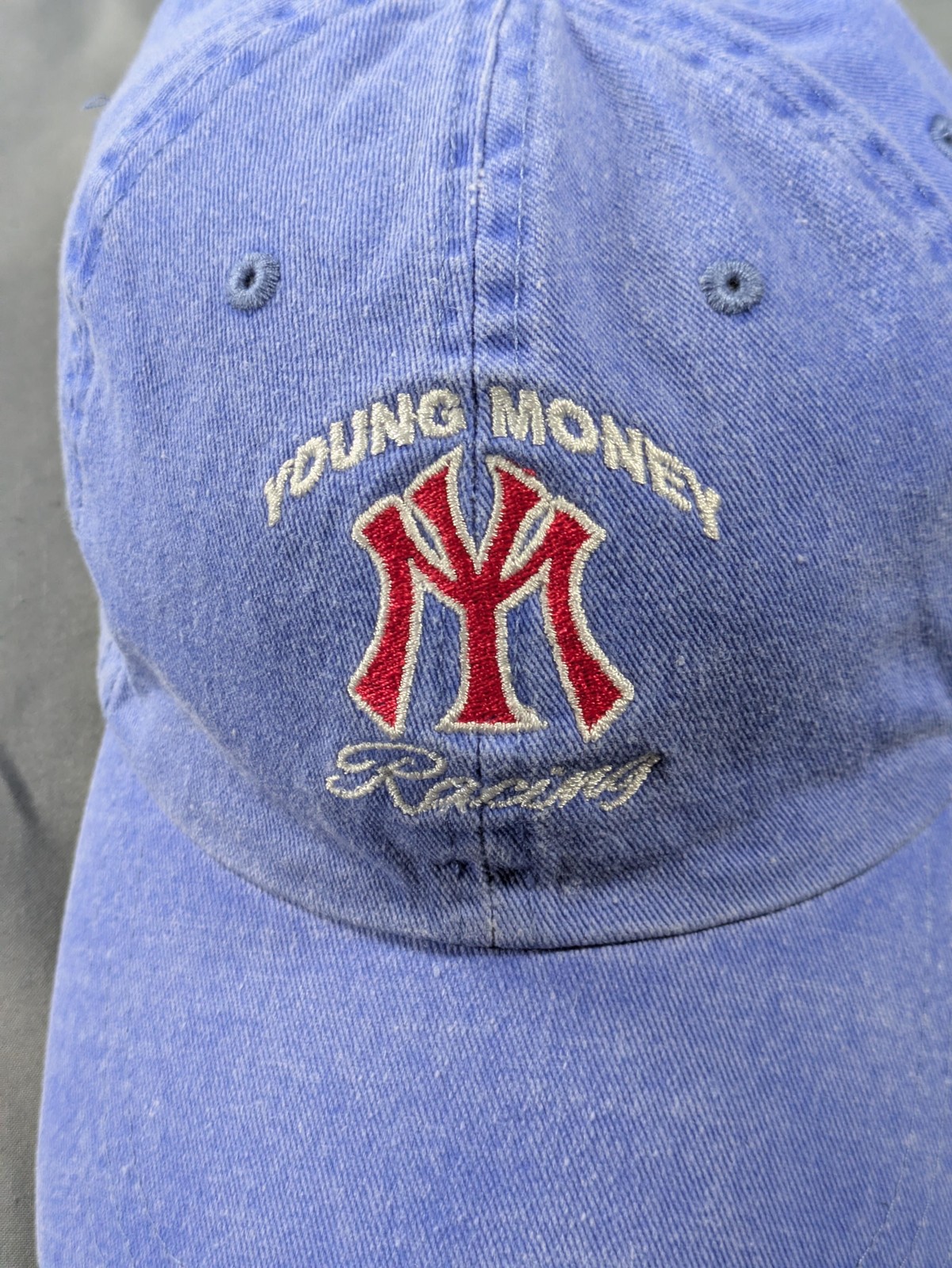 Young Money Racing Hat Strap Back Mens Denim Y2K Blue Cotton Lil Wayne Chambray