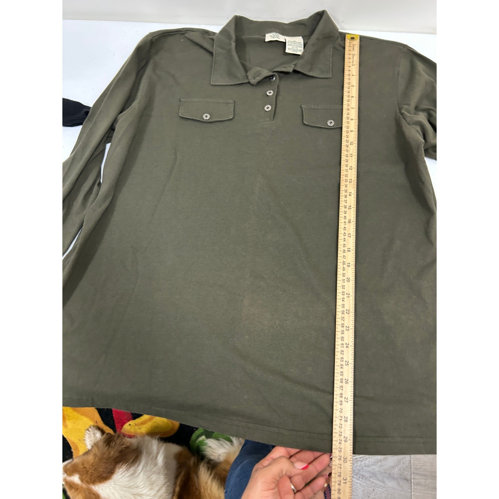 SJB Sport Mens 2X Olive Green Long Sleeve Polo Shirt Button Chest Pockets