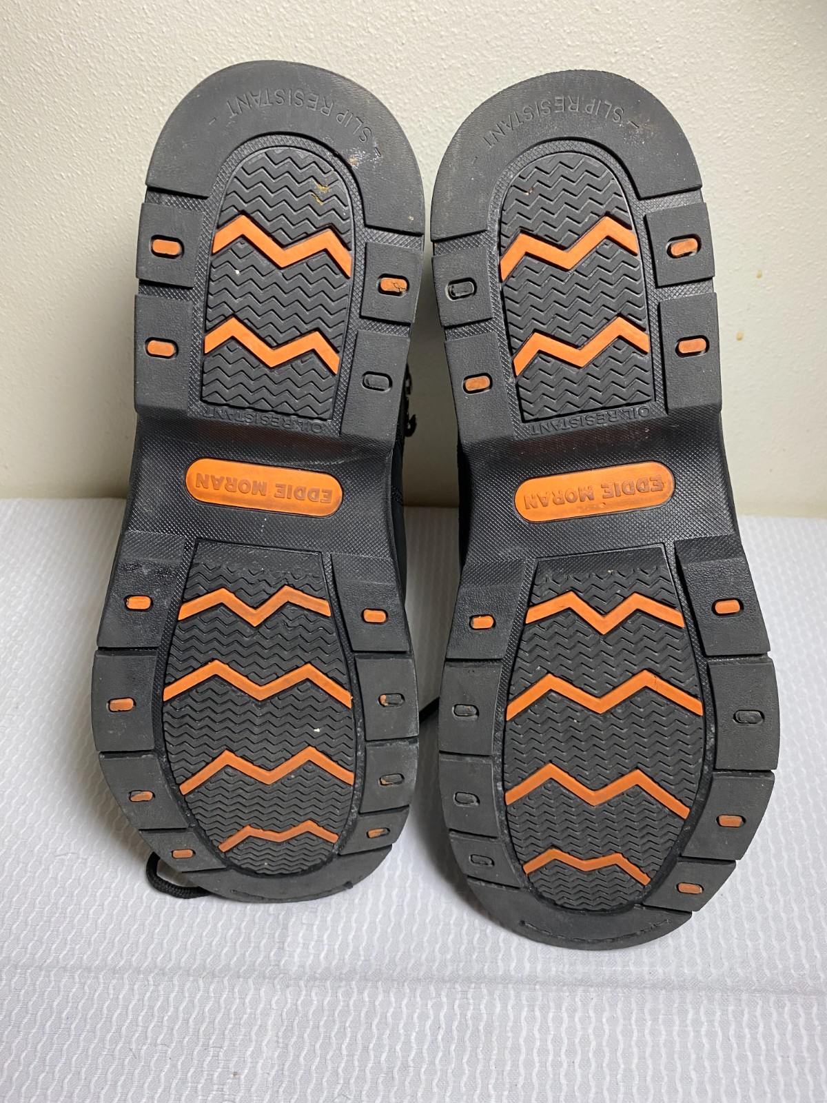 Eddie Moran Work Boots Black Mens Size 14M Chevron Orange Sole Slip Resistant