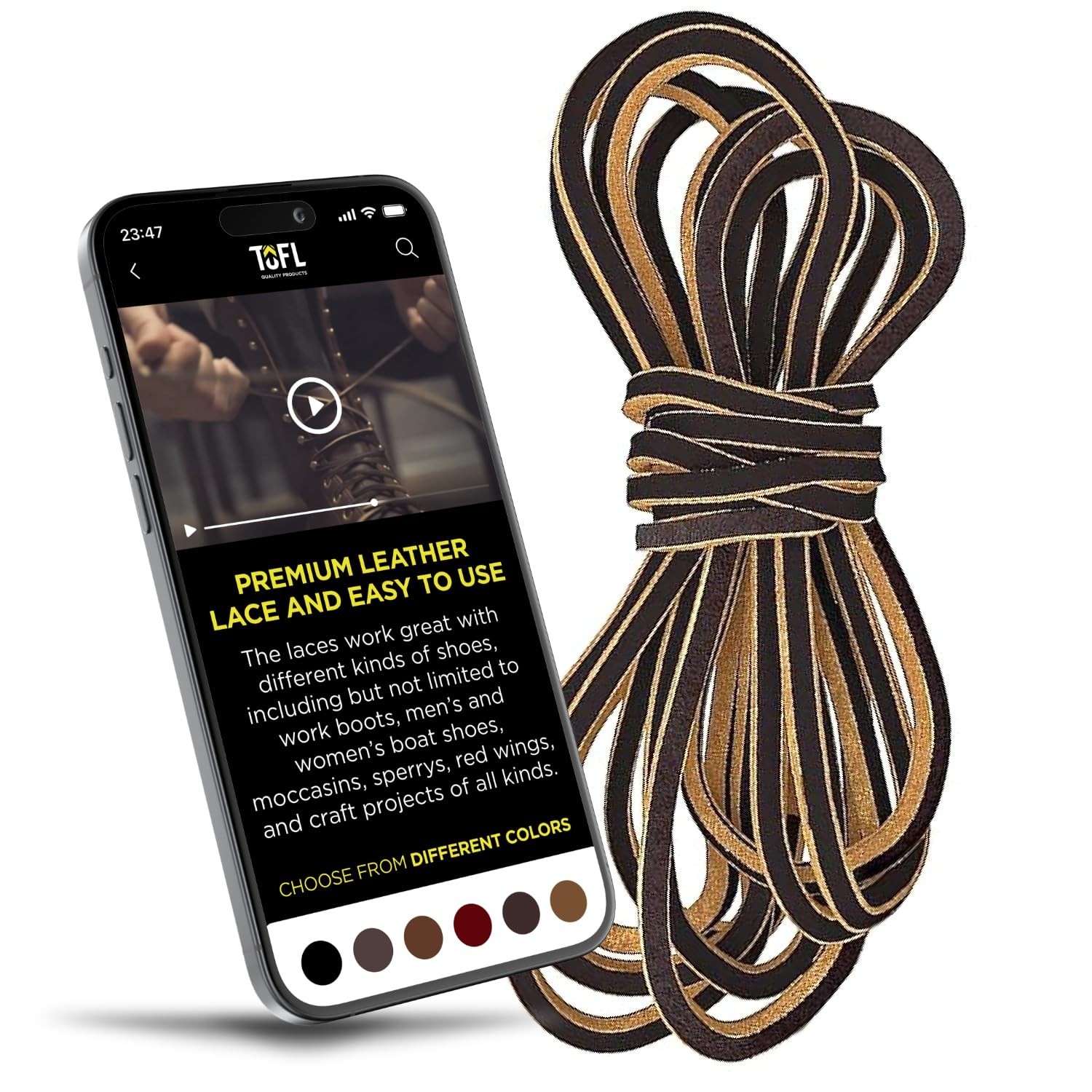 Durable 108” Leather Boot Laces | Genuine Cowhide | Flat 9/64″ Thick for Work &