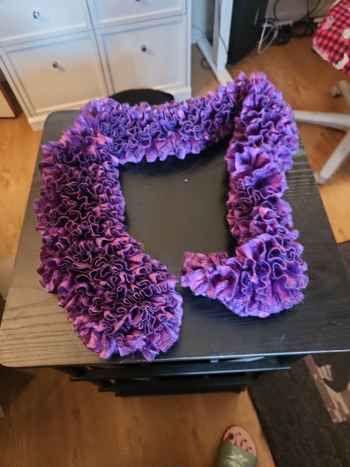 Women’s Purple Multicolor Knit Ruffle Rectangle Scarf Yarn