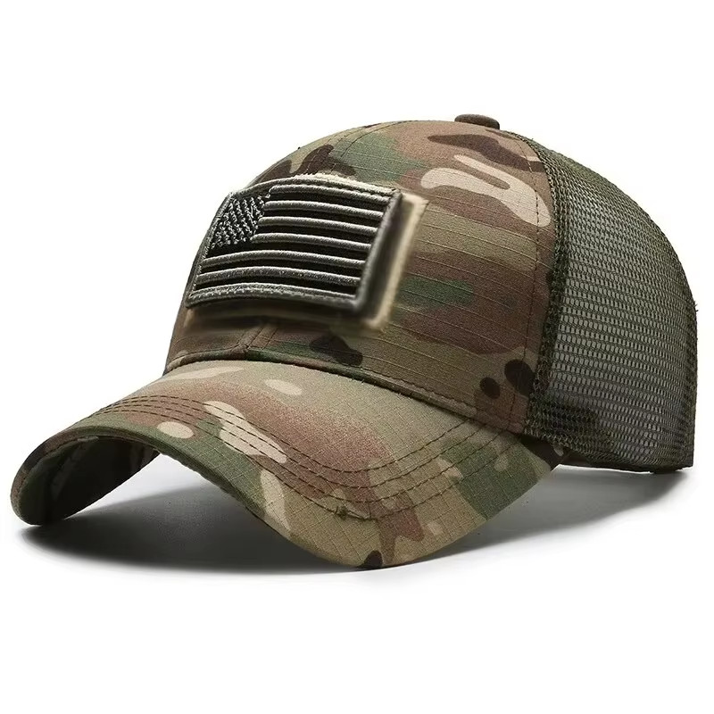 American Flag Camo Embroidered Mesh Baseball Cap Adjustable Outdoor Men Hat