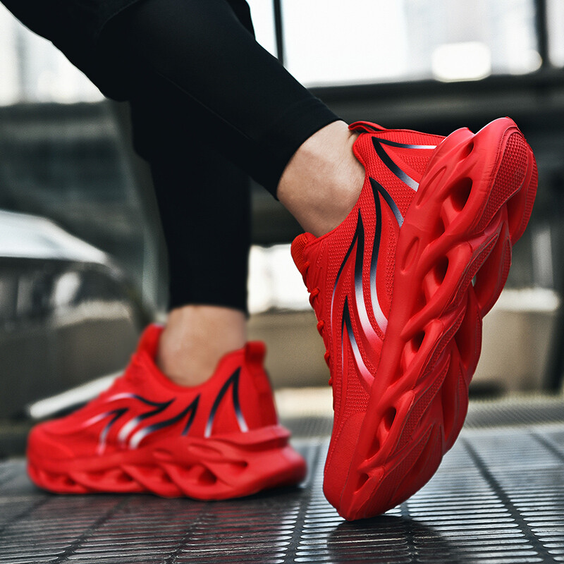 Men’s Flame Printed Sneakers Flying Weave Sports Shoes Lace-up Breathable Shoes