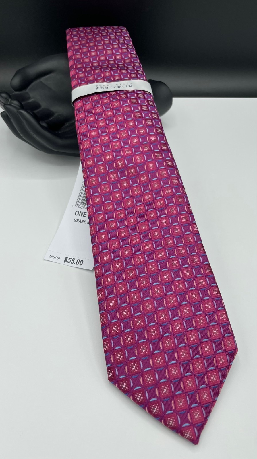 PERRY ELLIS Portfolio Men’s 100% Polyester Tie ~ Magenta ~ Geare Neat ~ $55.00
