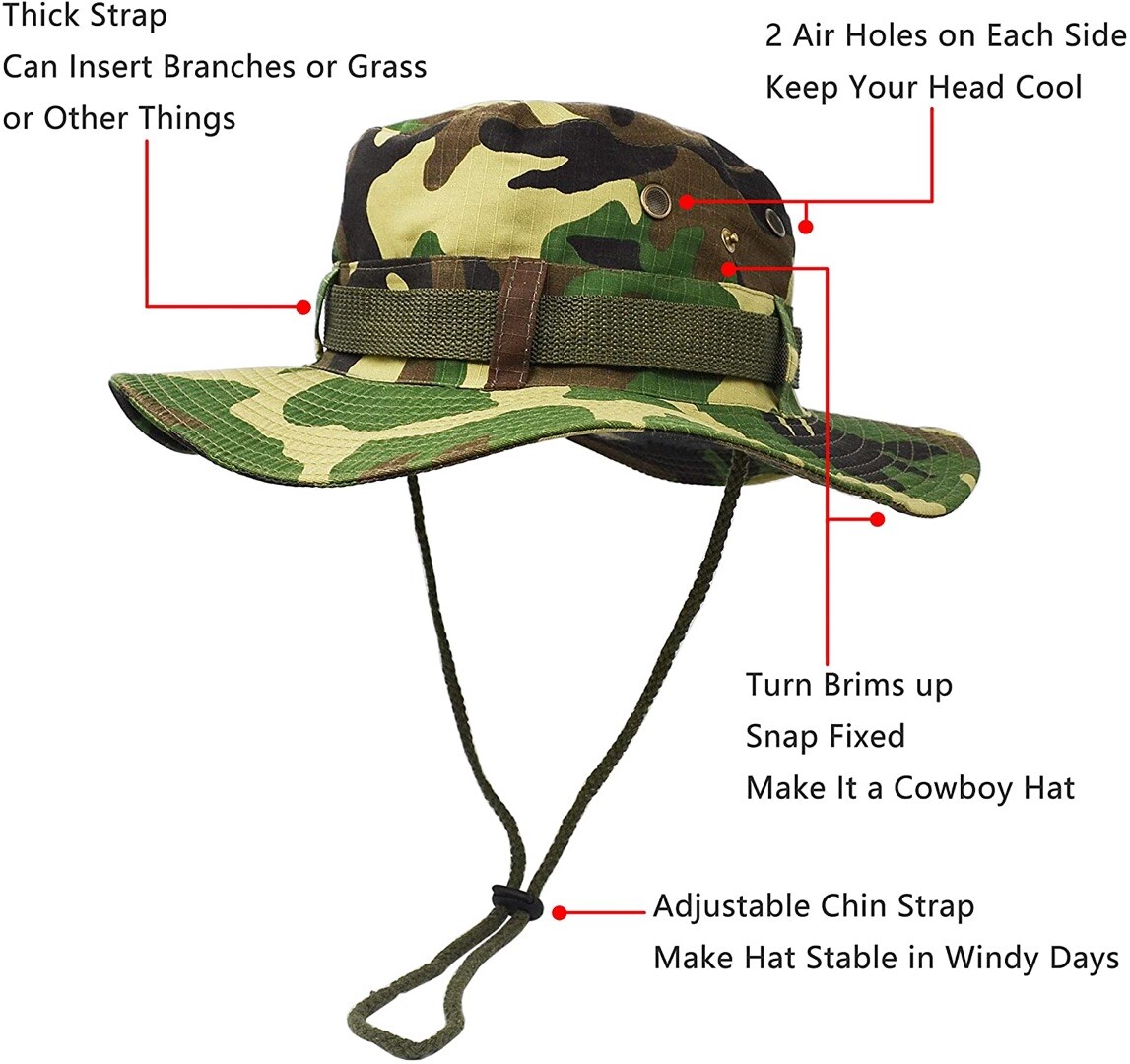 Unisex 100% Cotton Bucket Hat Fishing Camping Safari Boonie Sun Brim Summer Cap