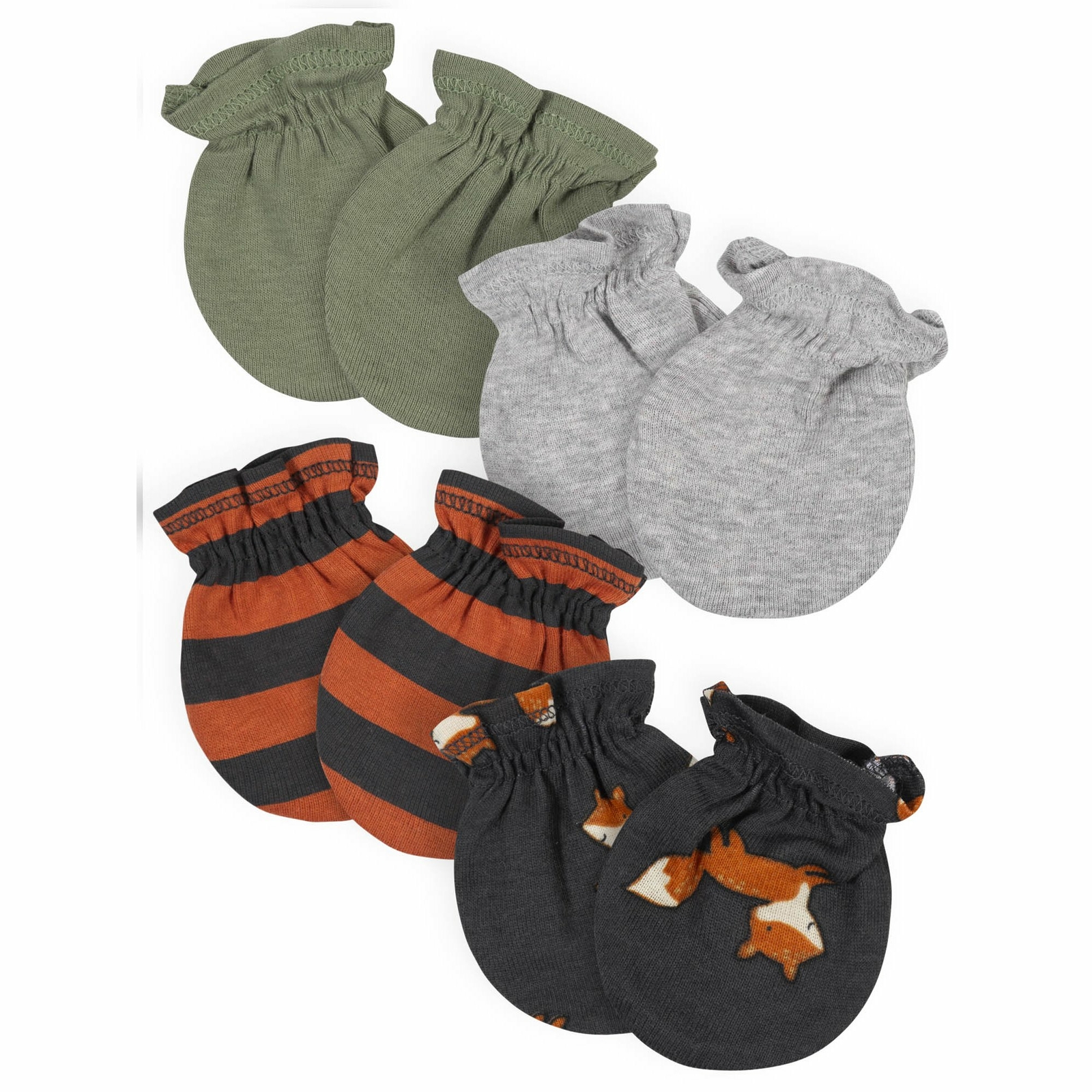 Gerber Baby Boys 4 Pack Organic Cotton Mittens Size 0-3 Months NEW Fox Cute