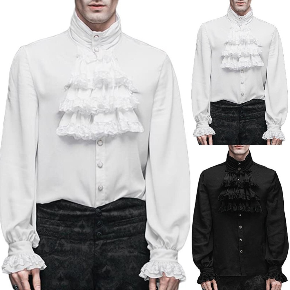 Men Vampire Victorian Renaissance Blouse Tops Gothic Ruffled Medieval Shirt