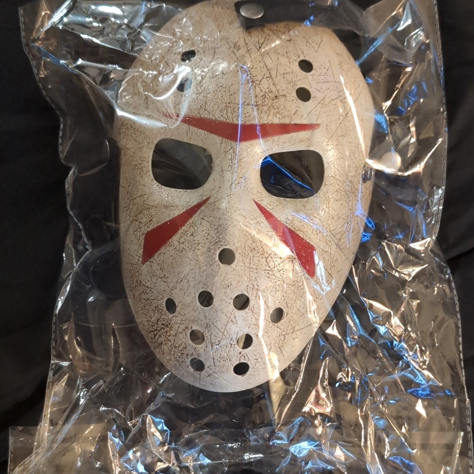 White Hockey Style Face Mask Adjustable Black Straps Adult Halloween Horror