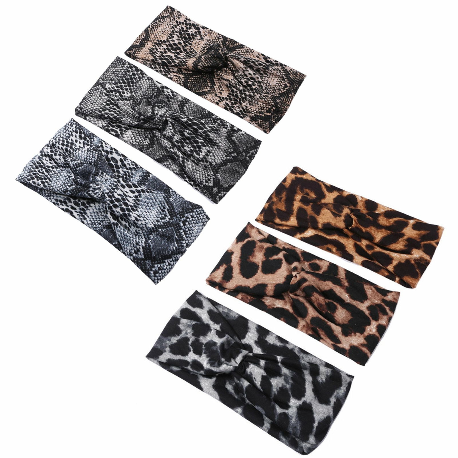 6pcs Womens Boho Leopard Twist Knotted Turban Headband Wide Hair Band Headwrap