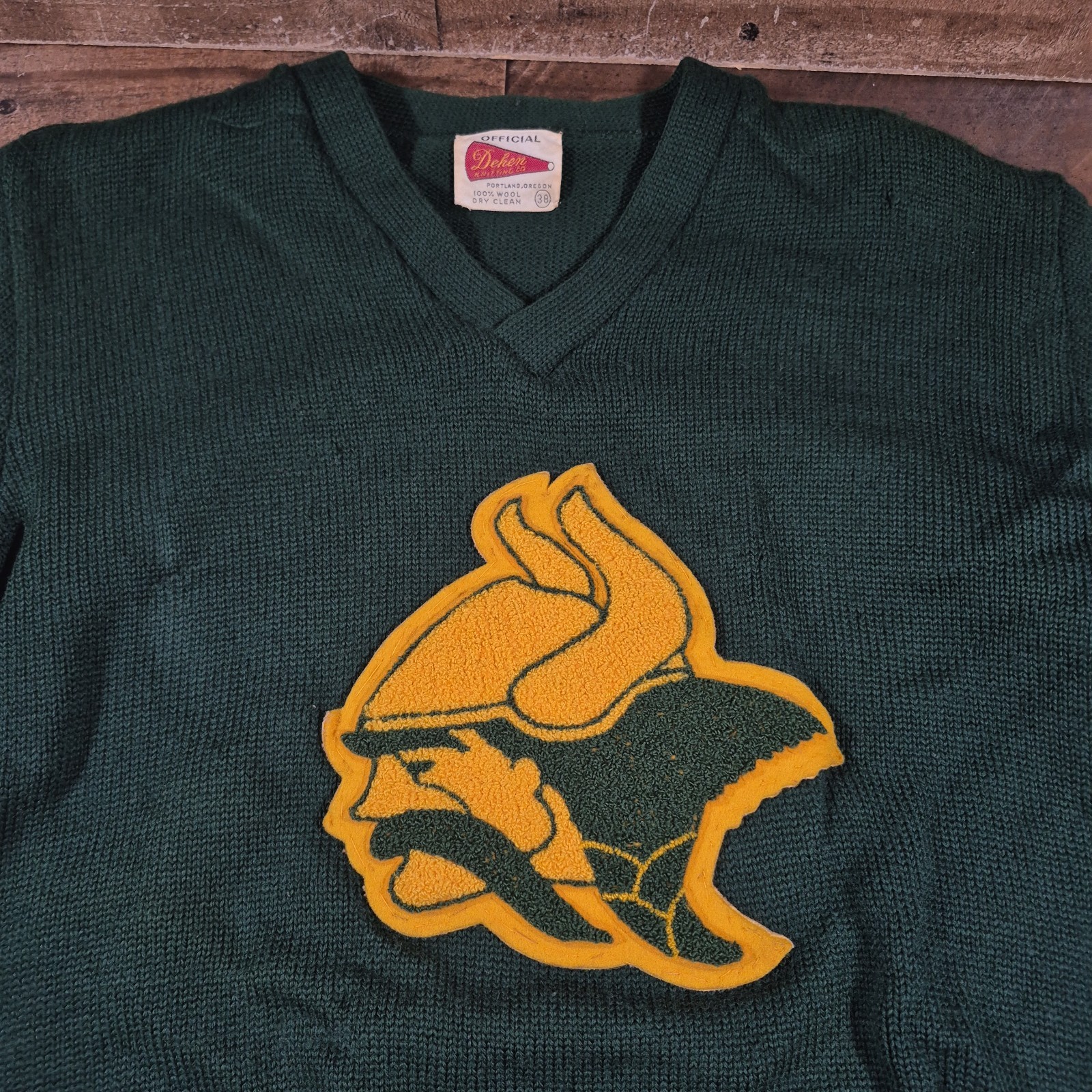 Vintage Letterman Varsity Sweater Womens 38 Green Wool Dehen Knitting 50s School