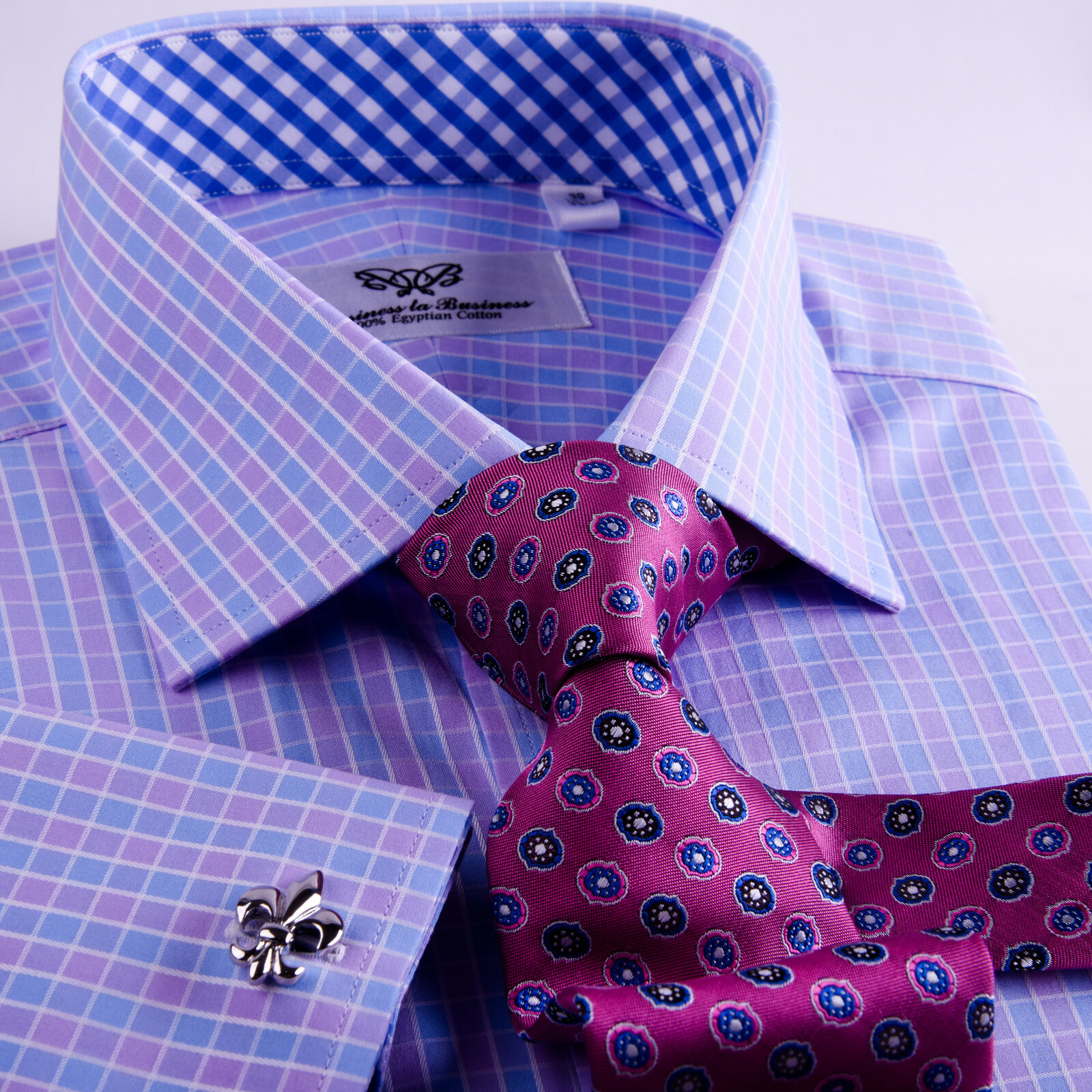 Purple & Blue Plaid & Checkers Mens Dress Shirt Formal Business Gingham Check