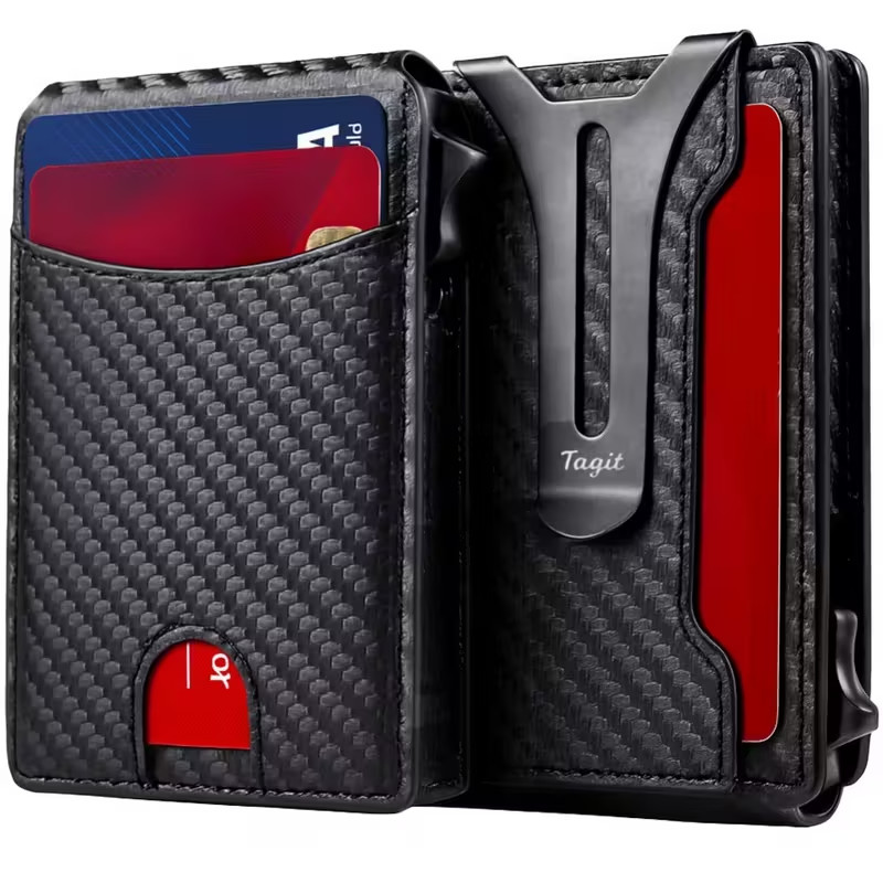 RFID, Blocking Pop Up Wallet, Carbon Fiber Bifold Money Clip, Card Holder