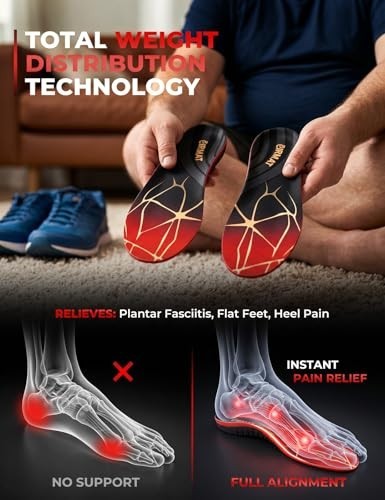 Plantar Fasciitis Insoles, 220+ Lbs High Arch Support Inserts for Men Women, Pai