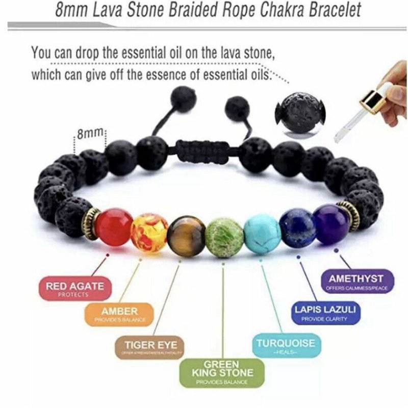 7 Chakra Bracelet Gift Healing Balance Anxiety Stress Yoga Crystal Stones