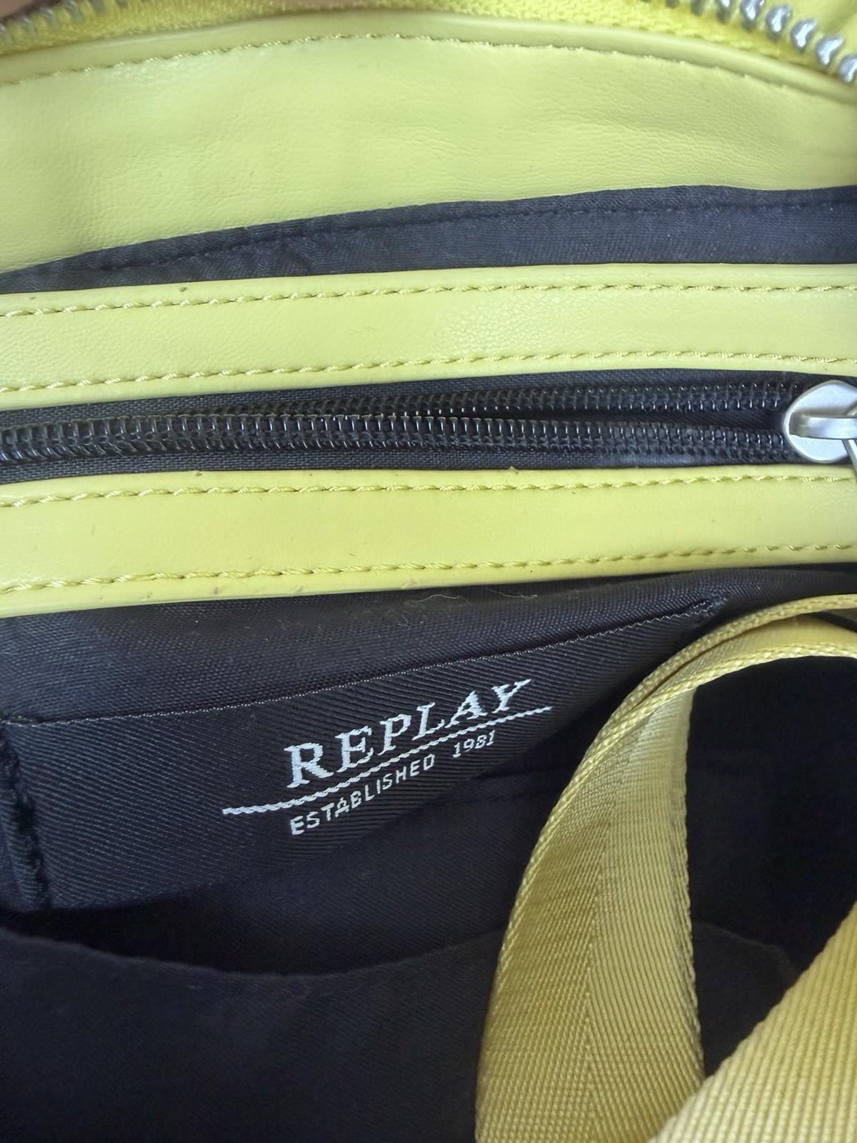 REPLAY Yellow Small Crossbody Bag, Zip Closure, Detachable Braided Strap