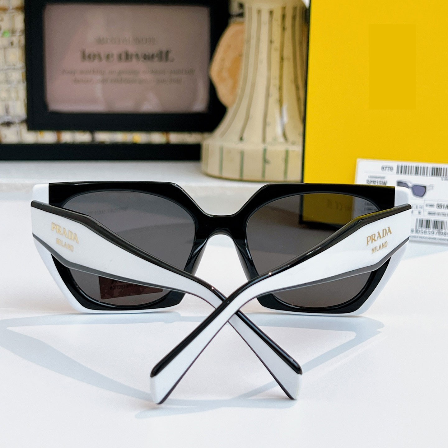 Prada PR 15WS Oversize Square Sunglasses Women Black White Frame UV400 Authentic