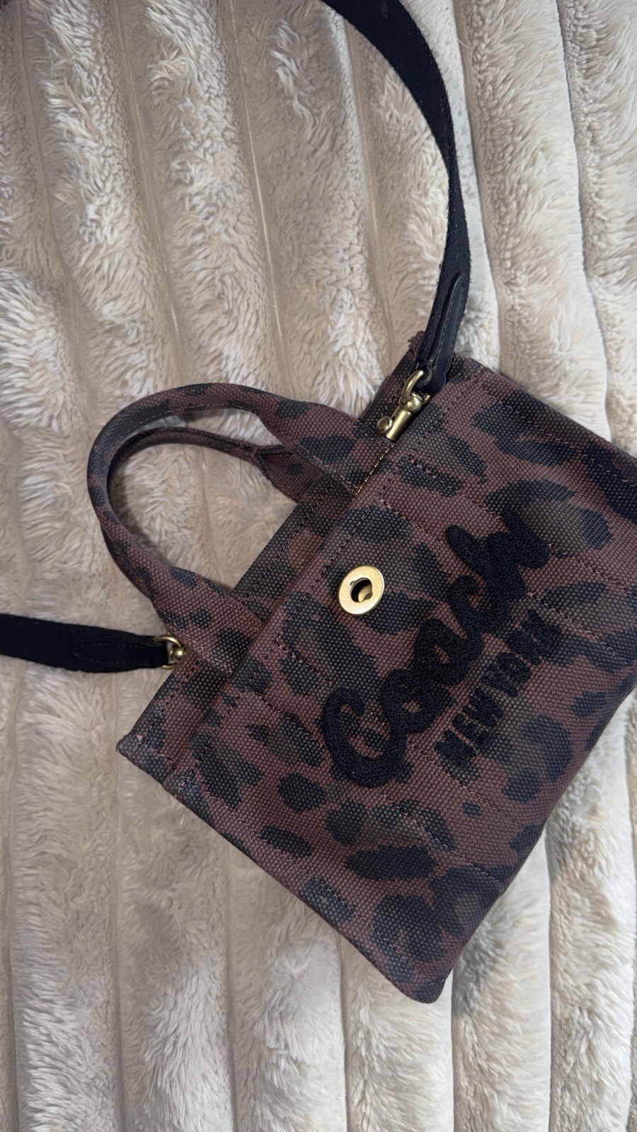 Coach Mini Leopard Animal Print Crossbody Bag Zip Closure Detachable Strap