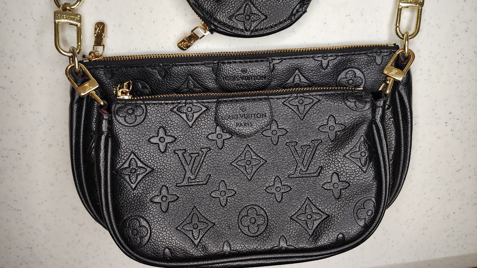 Louis Vuitton Multi Pochette Shoulder Bag Black Leather