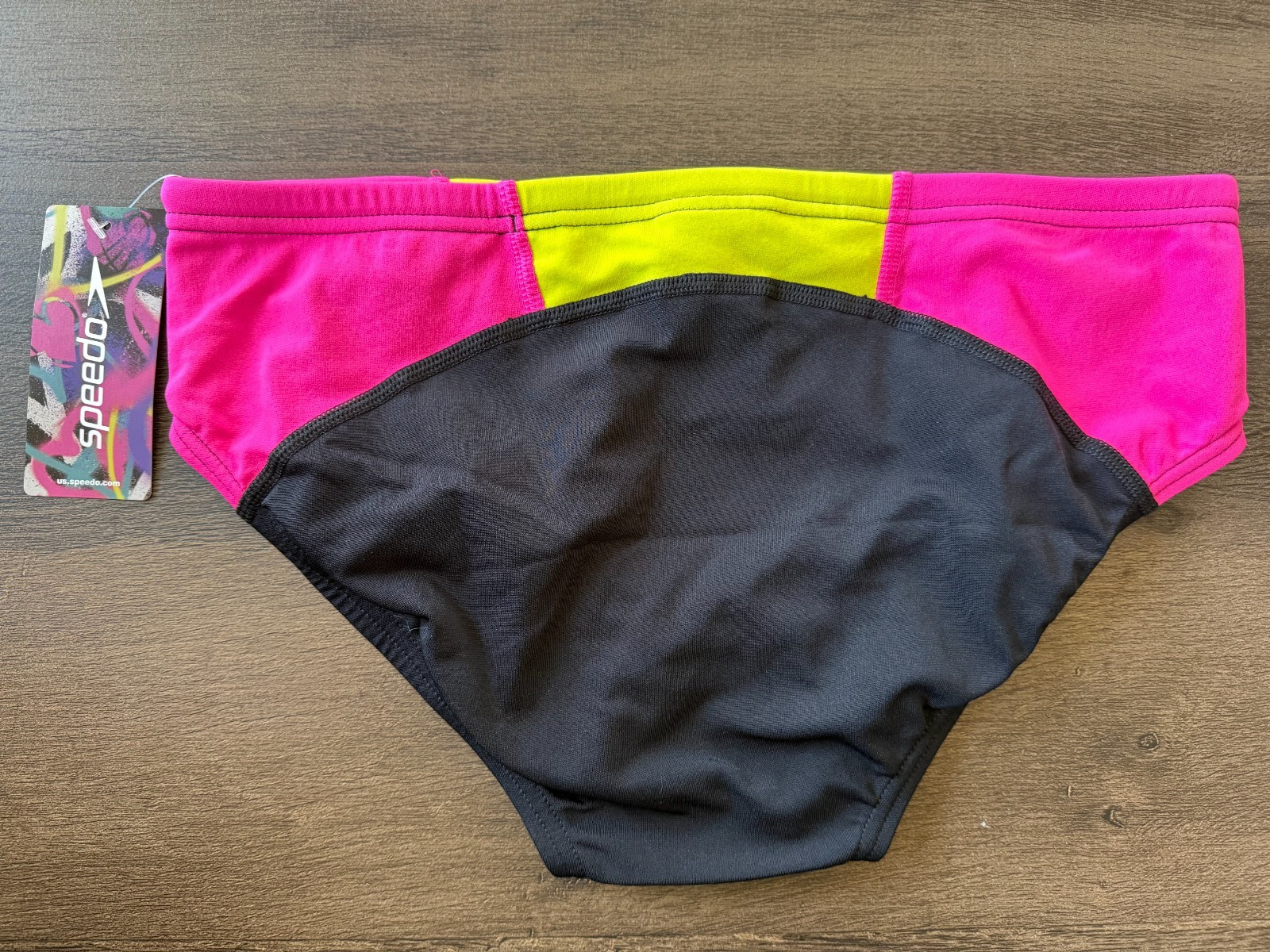 NWT Speedo Mens Size 34 Anthracite Flare Pink Swim Brief Trunks Endurance