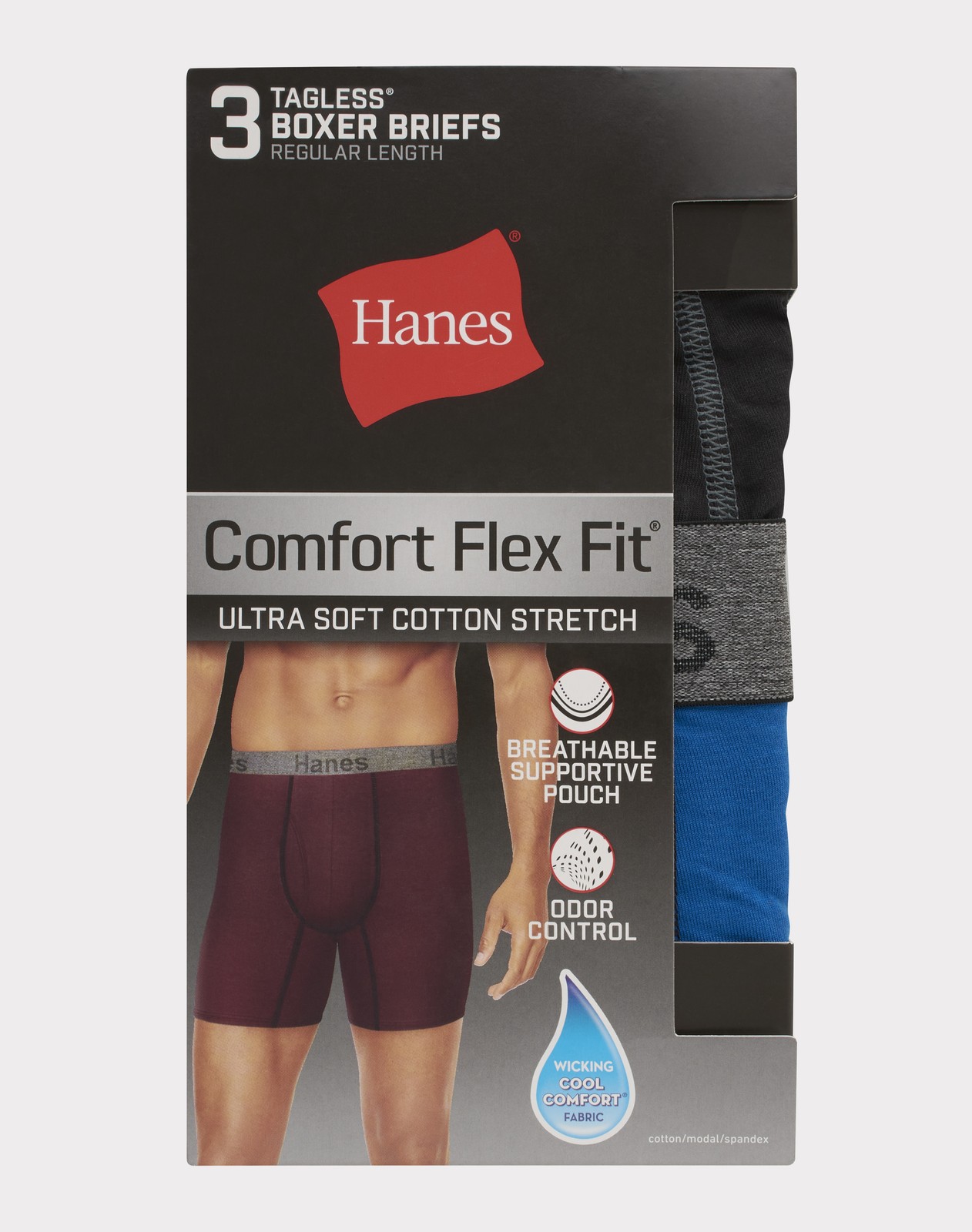 Hanes Men’s 3-Pack Comfort Flex Boxer Briefs Fit Ultra Soft Cotton Stretch Wick