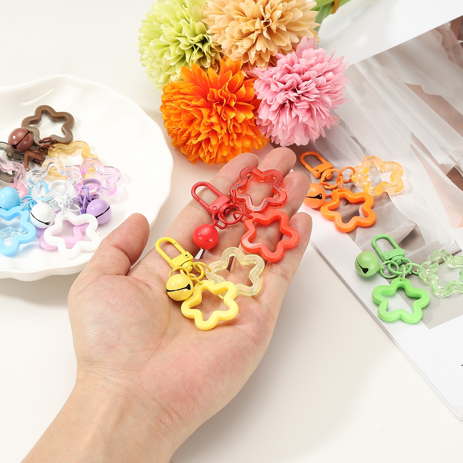 10Pcs, Star Keychain Keychain Charms White