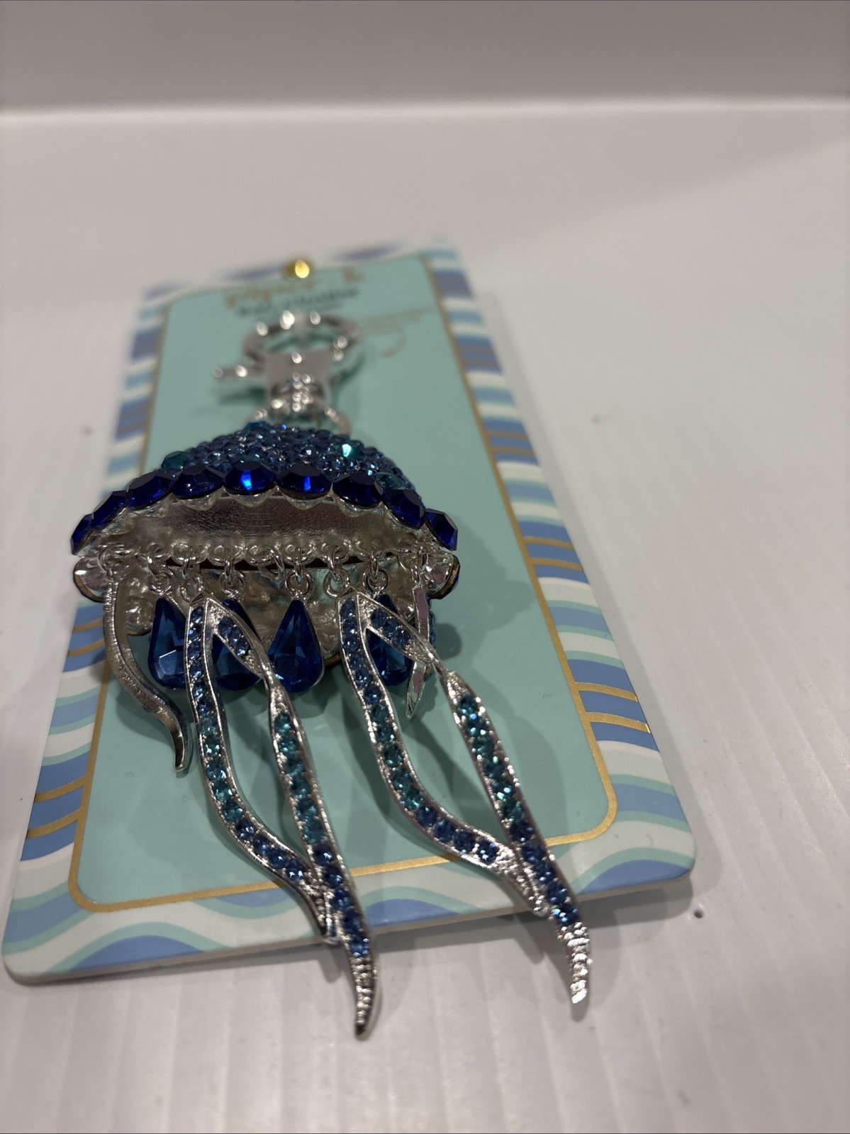 💙NWT Piper K Blue Rhinestone Jelly Fish Bag Charm / Keychain Blue Crystal
