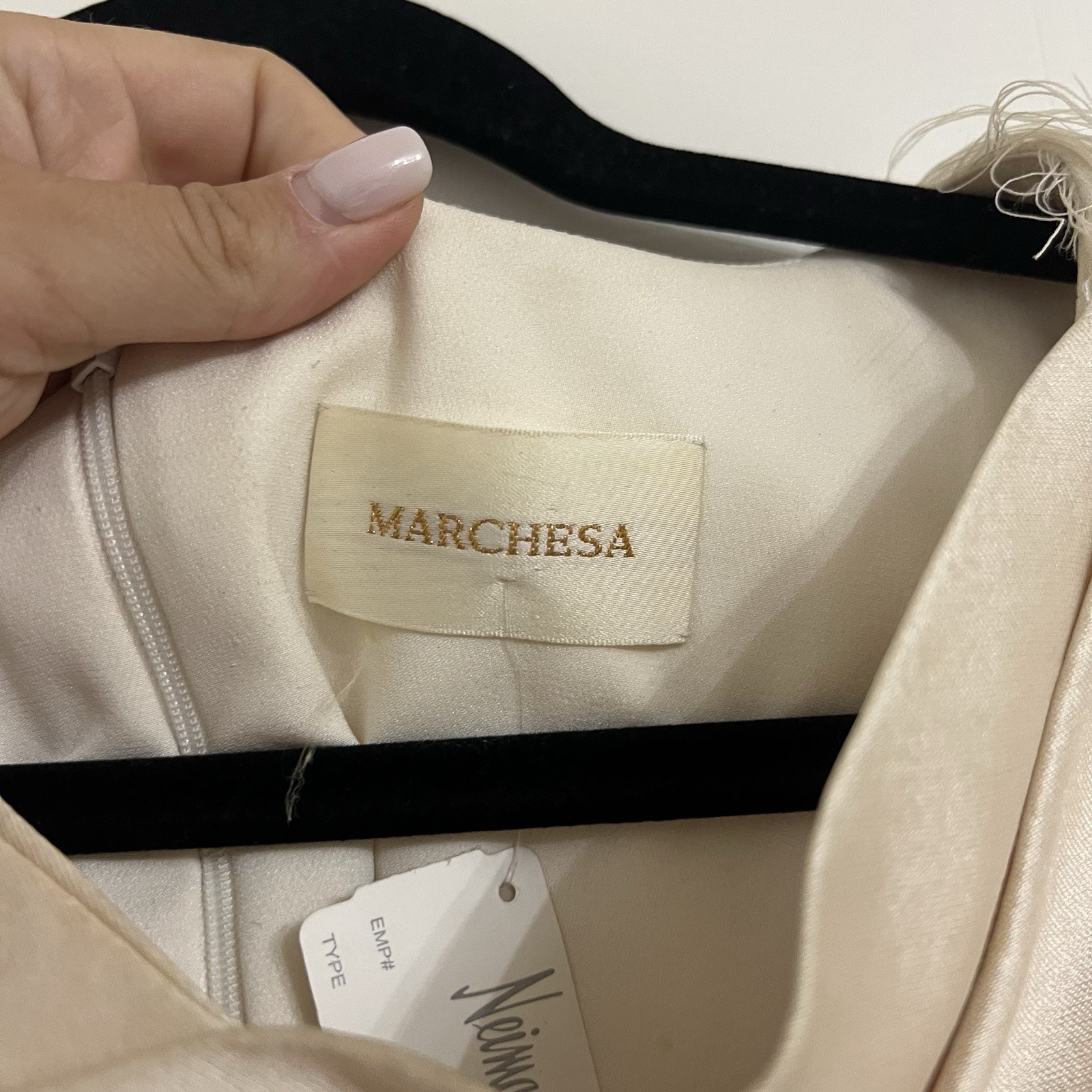 Marchesa Ivory/Black Colorblock Silk Satin Off Shoulder Sheath Dress 6