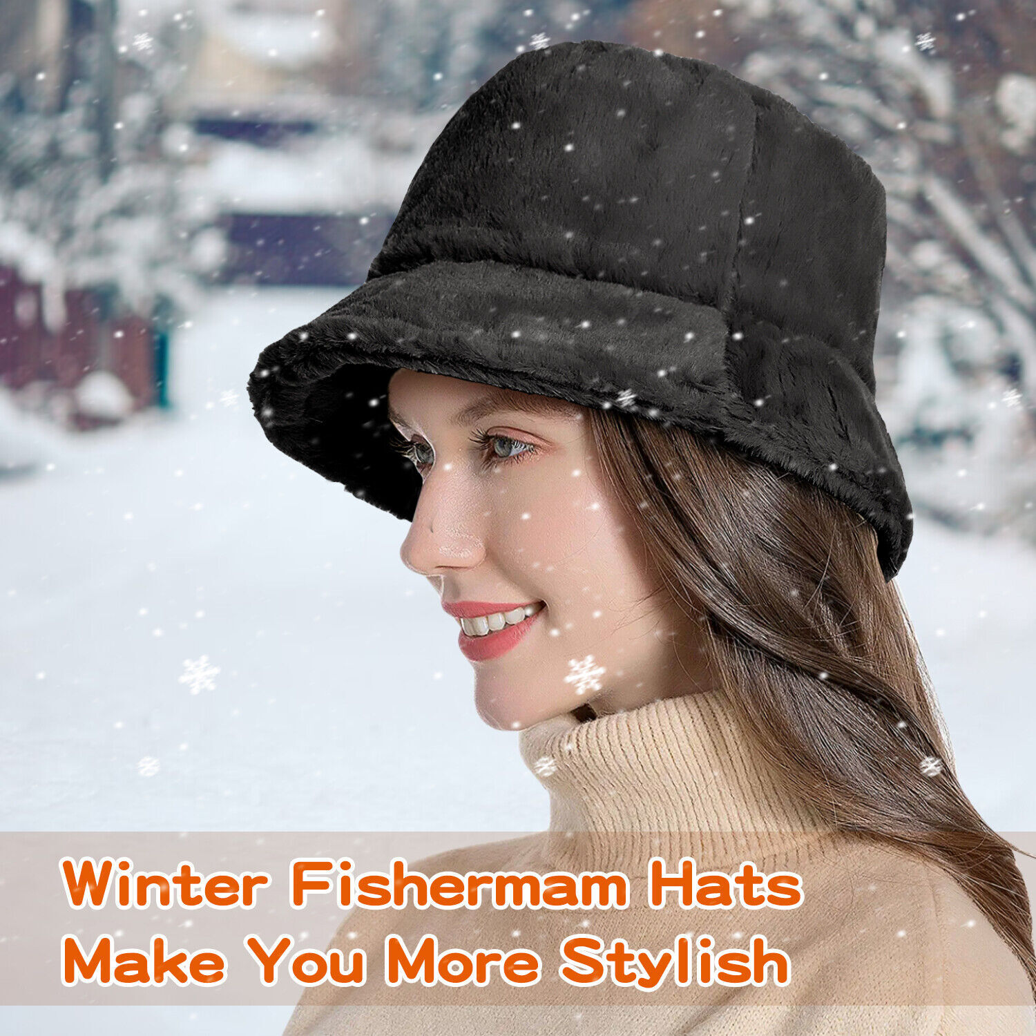 Women Faux Fur Bucket Hat Warm Fluffy Plush Bucket Hat Fisherman Cap Winter USA